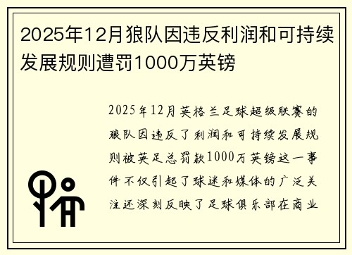 2025年12月狼队因违反利润和可持续发展规则遭罚1000万英镑